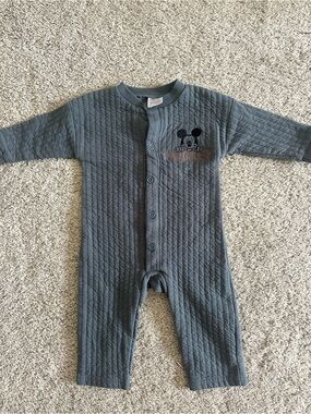 Disney Gray Quilted Mickey One-Piece Footie